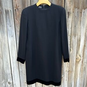 Giorgio Armani Long Sleeve Wool Blend Velvet Trim Dress Black 44